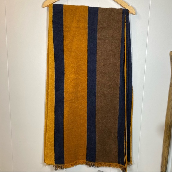 Vintage Yves Saint Laurent Large Bath Towel Striped Fieldcrest 70s Blue Yellow - Picture 10 of 16